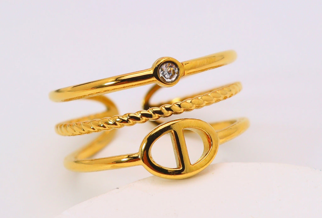 Bague triple anneaux lettre D – Acier inoxydable