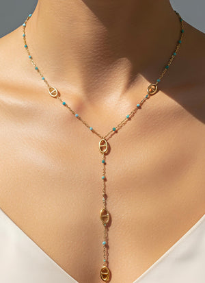 Collier Y Élégance bleu dégradé– Acier Inoxydable Doré