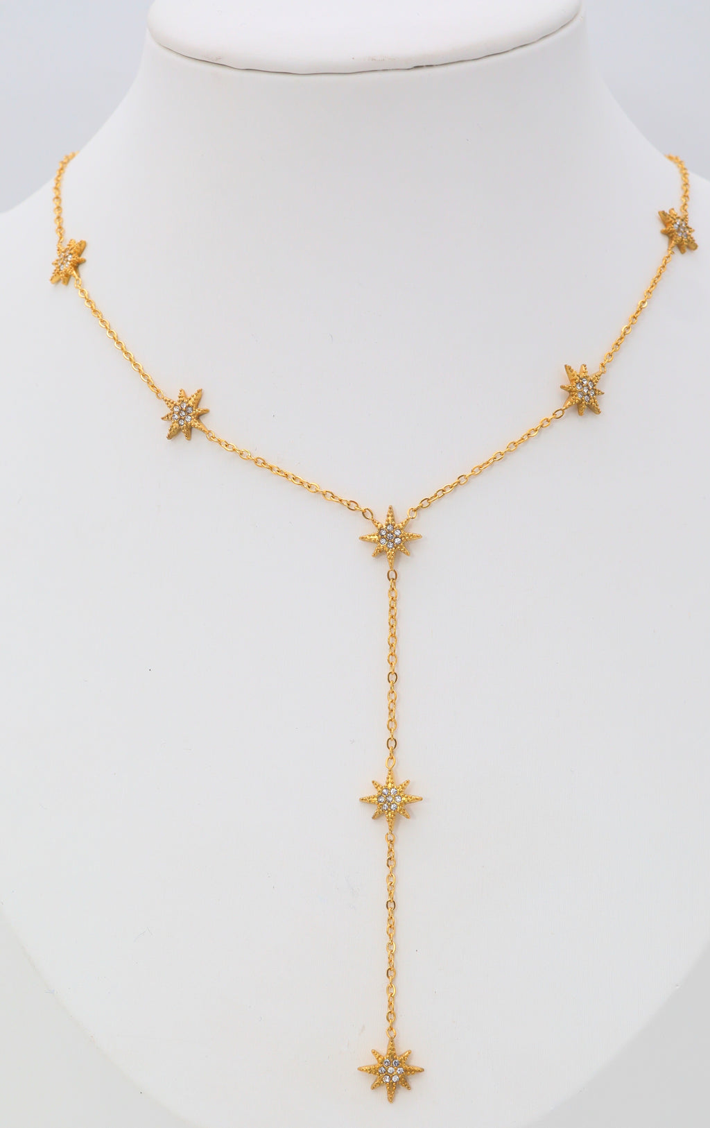 Collier Y Dorée ou Argenté étoiles zircon -acier inoxydable.