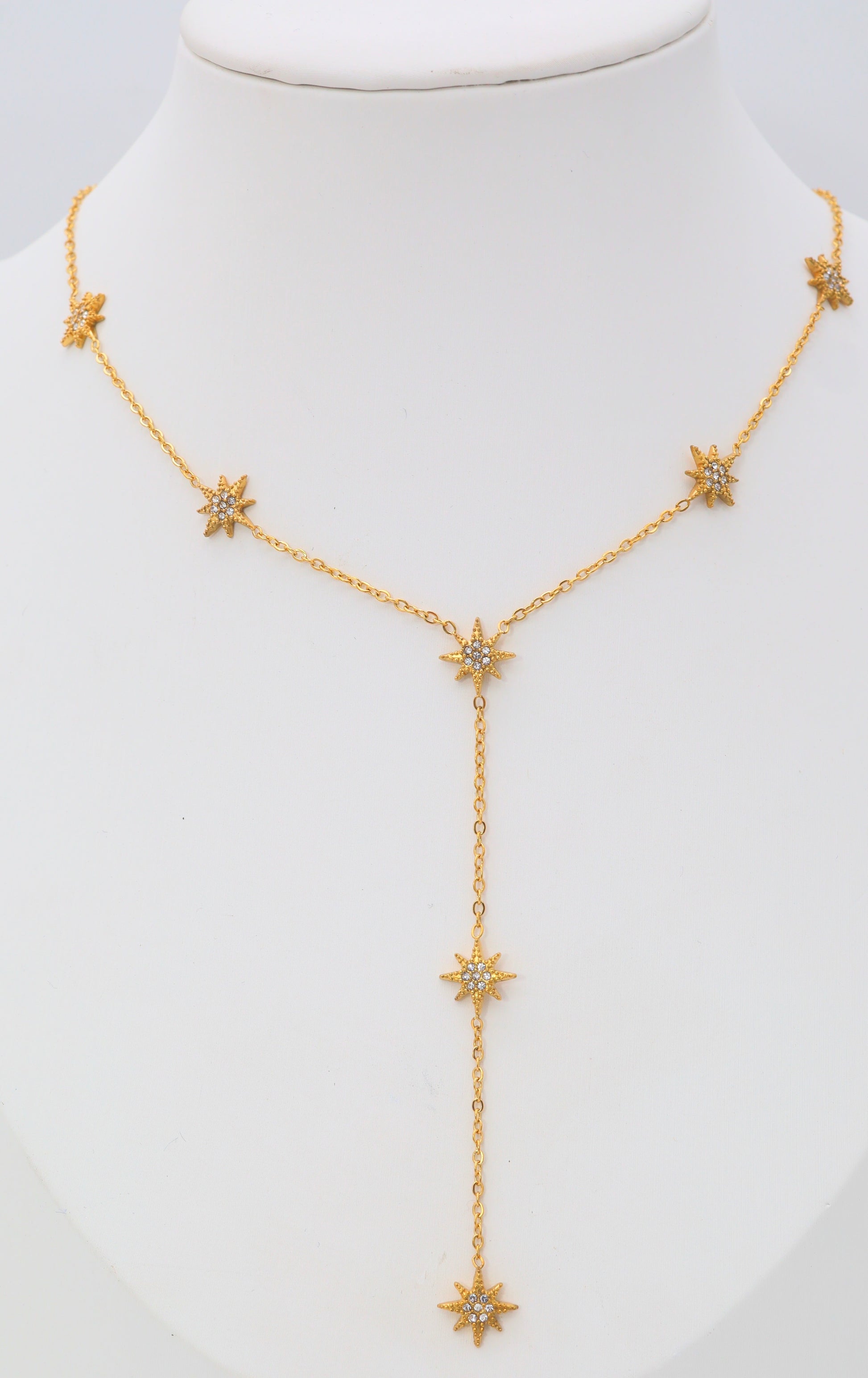 Collier Y Dorée ou Argenté étoiles zircon -acier inoxydable.