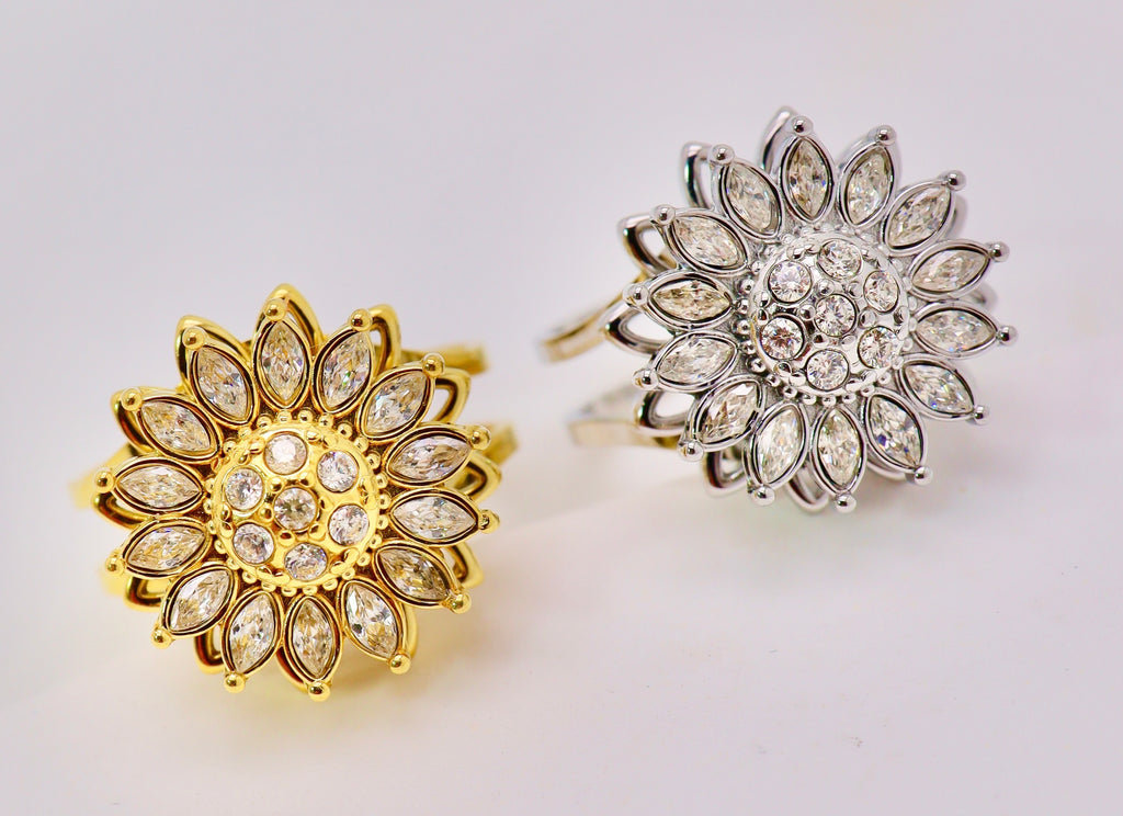Bague Anti-Stress Fleur Éclatante – Doré ou Argenté