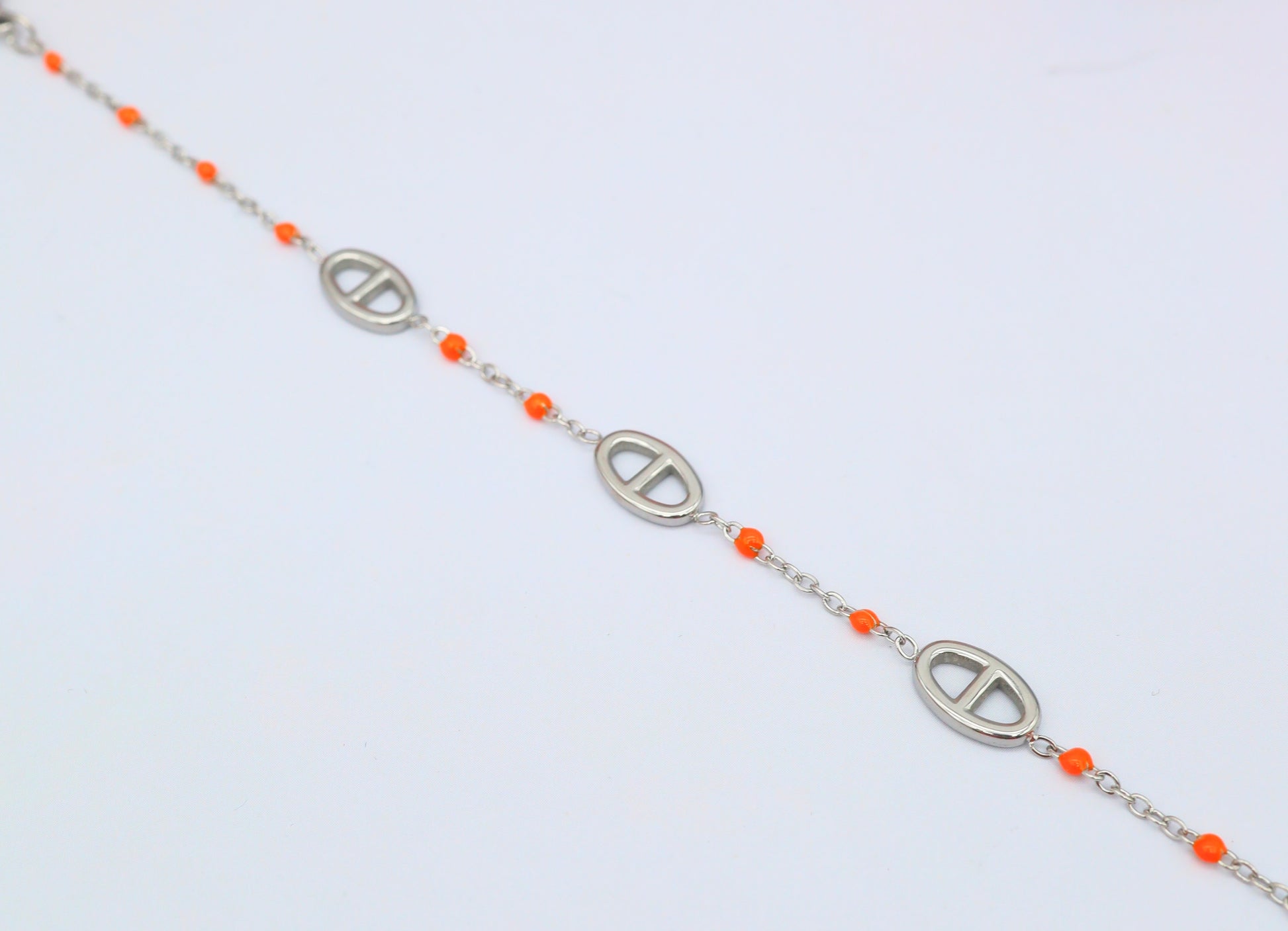 Bracelet maillons ovales & imitation perles colorées – Acier inoxydable