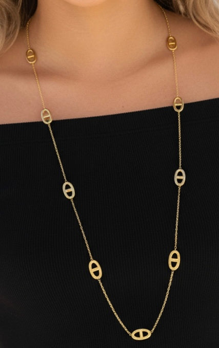 Sautoir Long à Motifs Ovales – Acier Inoxydable Doré ou Argenté