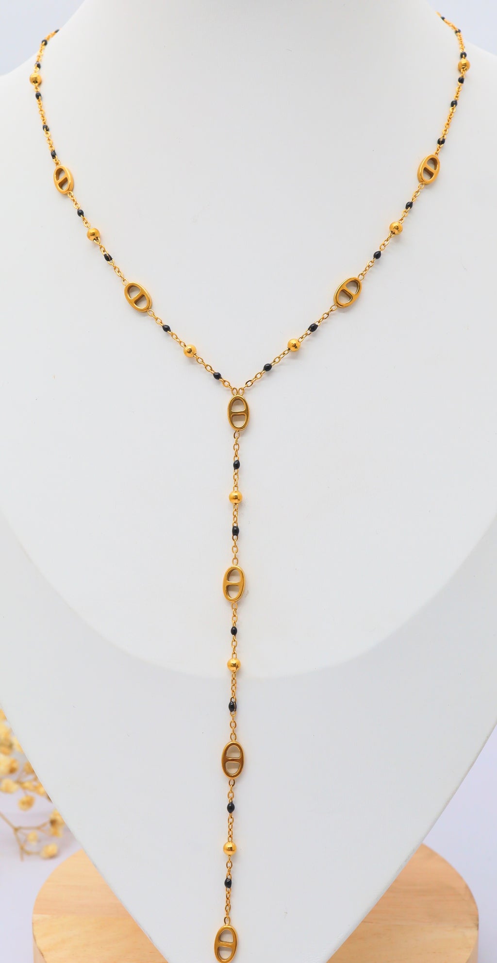 Collier Y Maillons Ovales & imitation Perles –