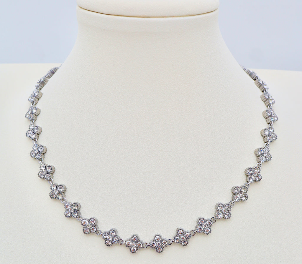 Collier fleurs zircon – Acier inoxydable