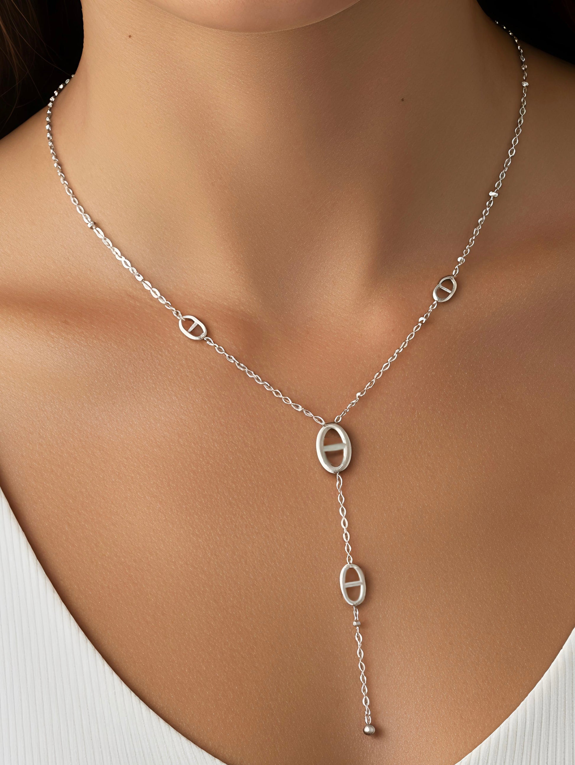 Collier Y à pendentif ovales Acier inoxydable -Or ou Argent