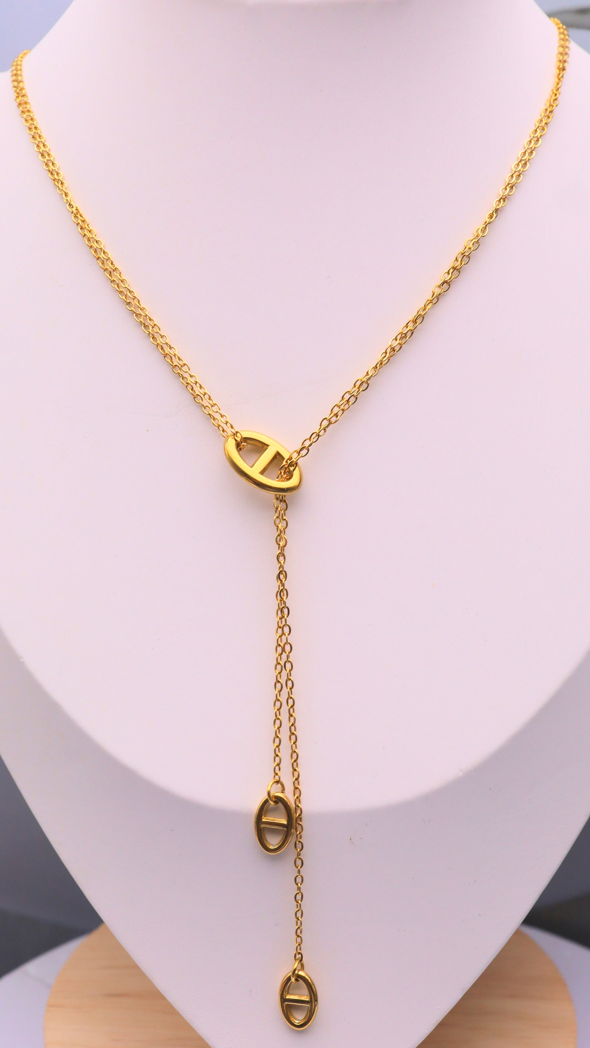 Collier Y coulissant double chaîne