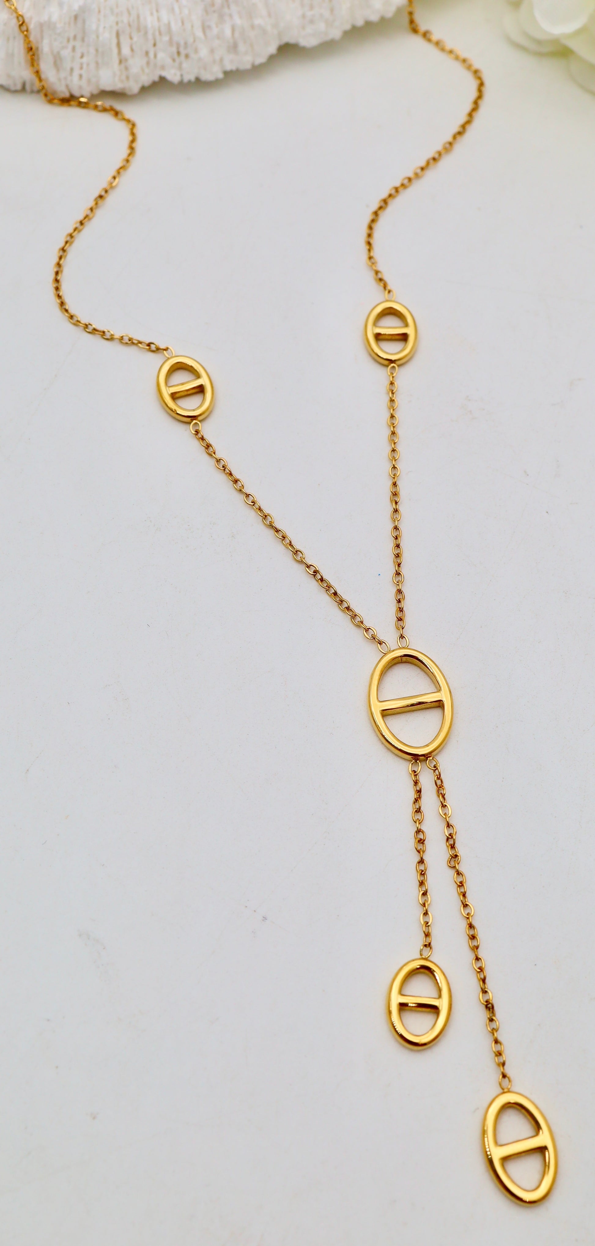 Collier Y Maillons Ovales - Deux Chaînes Pendantes -Doré ou Argenté