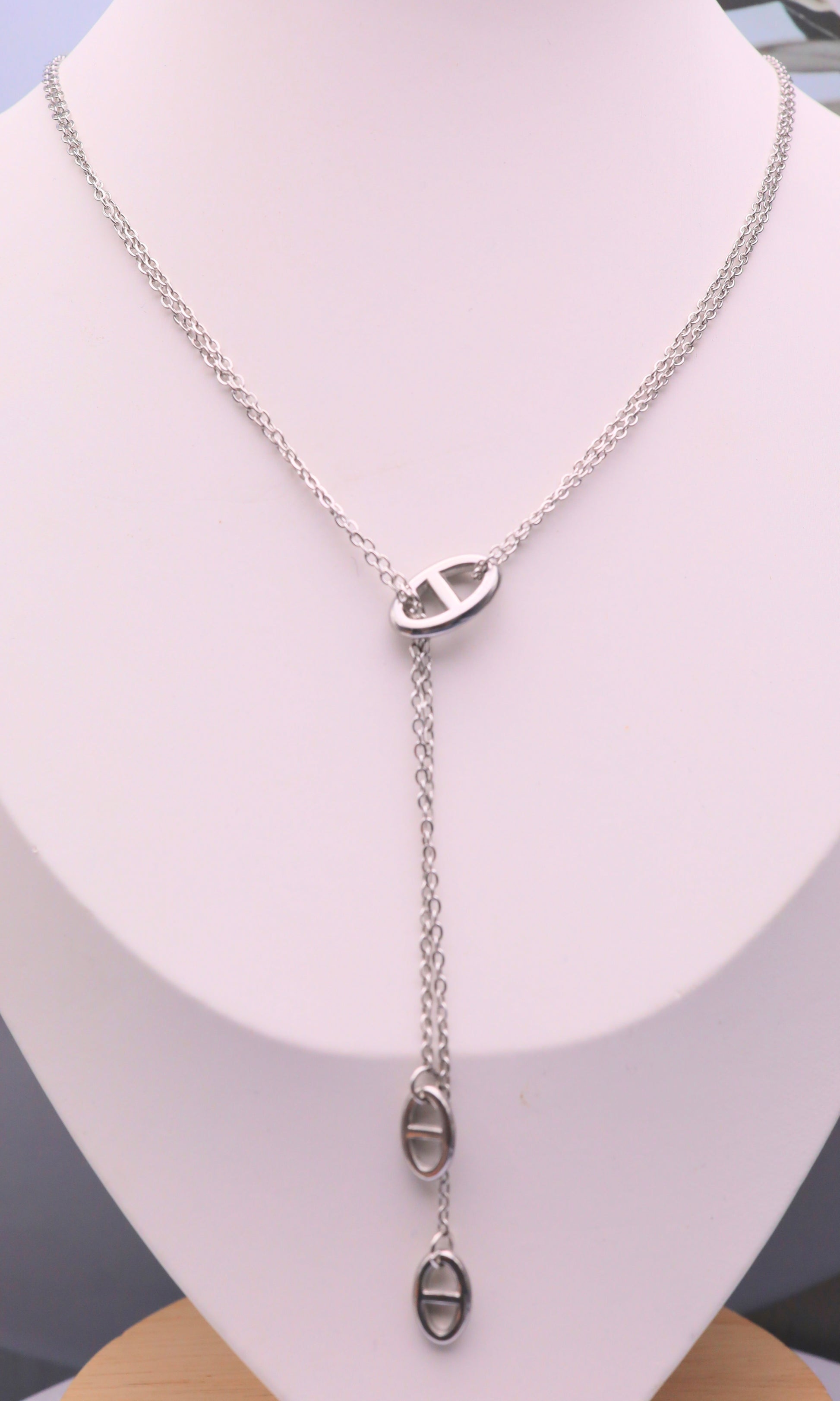 Collier Y coulissant double chaîne