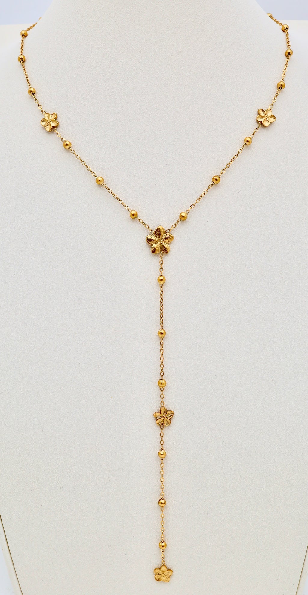 Collier Y Fleurs & Perles – Acier inoxydable doré ou argenté