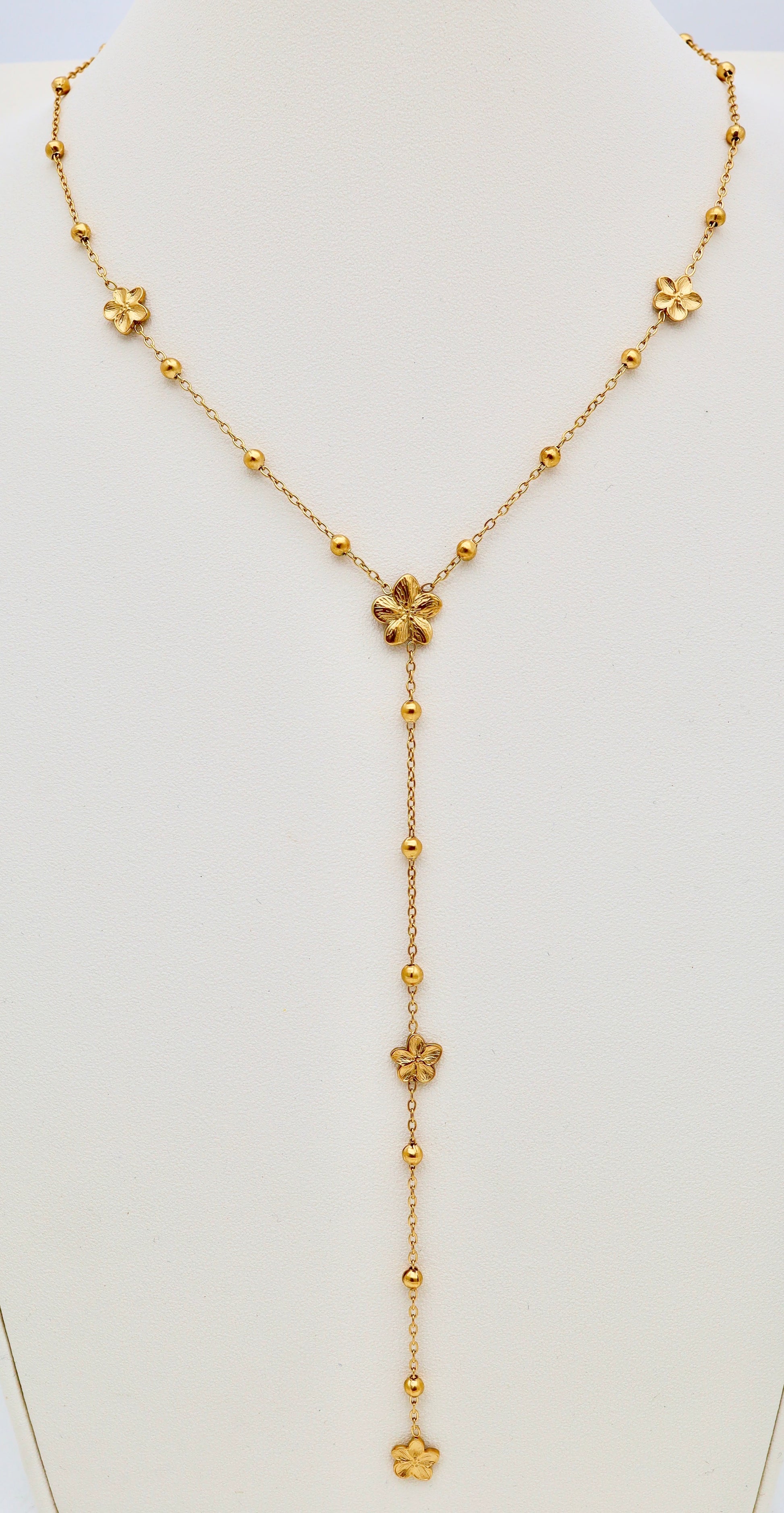 Collier Y Fleurs & Perles – Acier inoxydable doré ou argenté