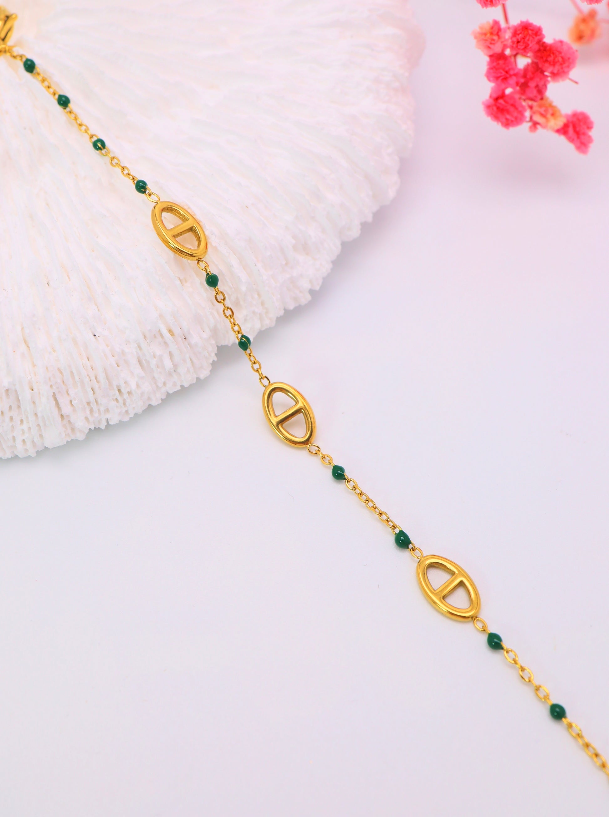 Bracelet maillons ovales & imitation perles colorées – Acier inoxydable