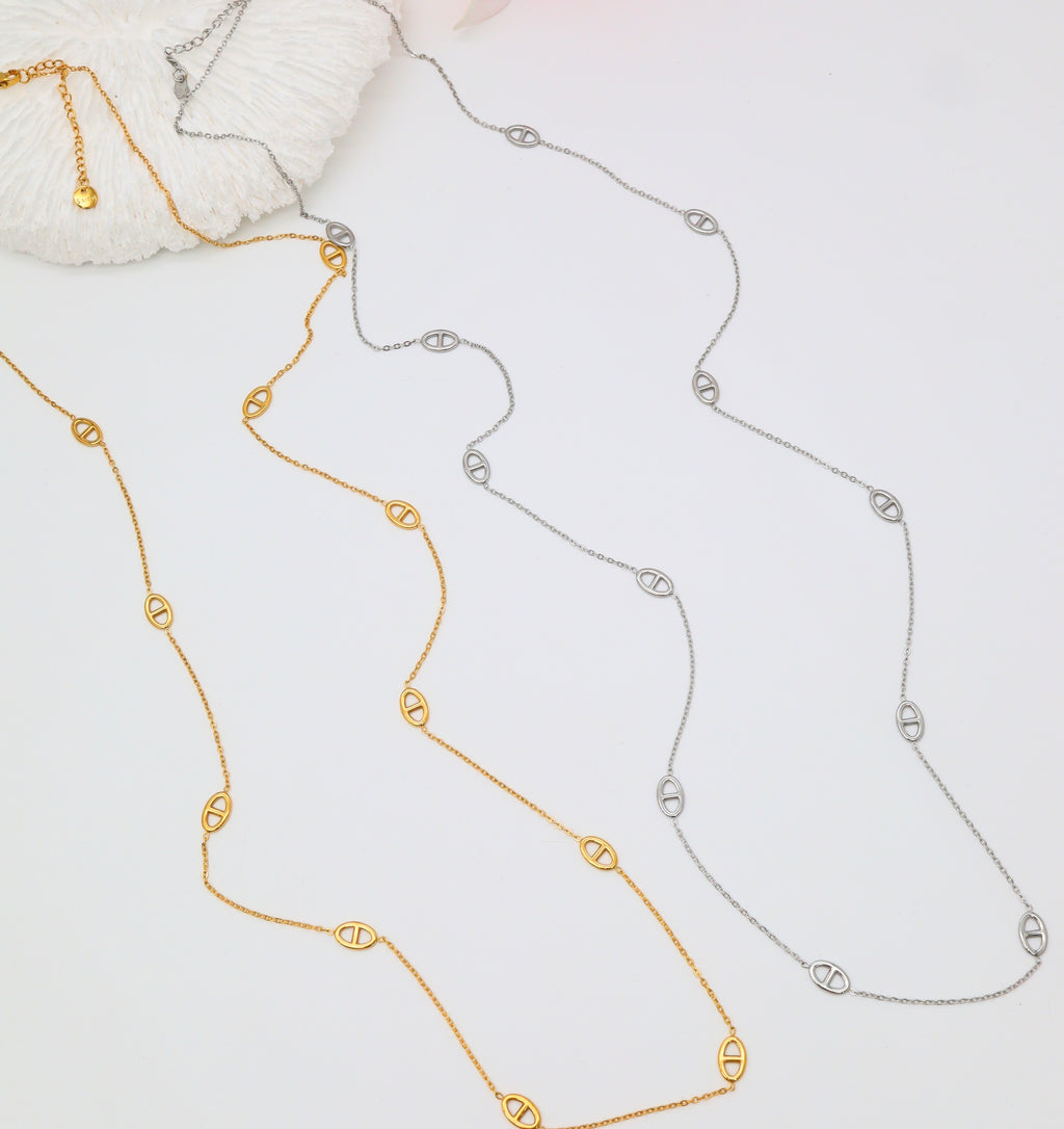Sautoir Maillons Ovales petit tous le long - Acier inoxydable Doré ou argenté