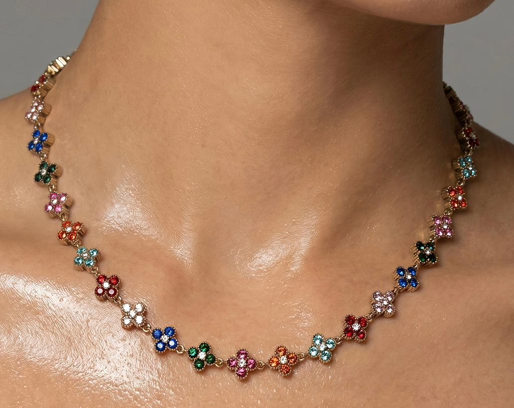 Collier fleurs zircon – Acier inoxydable