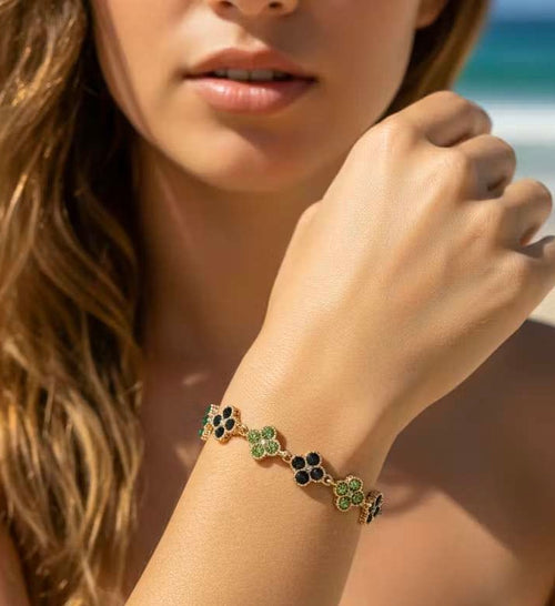 Bracelet fleurs zircon – Acier inoxydable