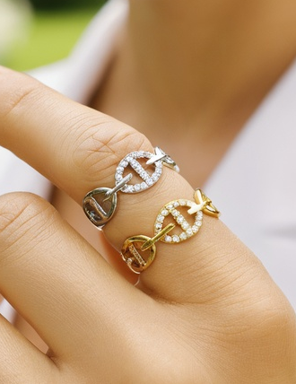 Bague motif encre élégante avec strass au milieu