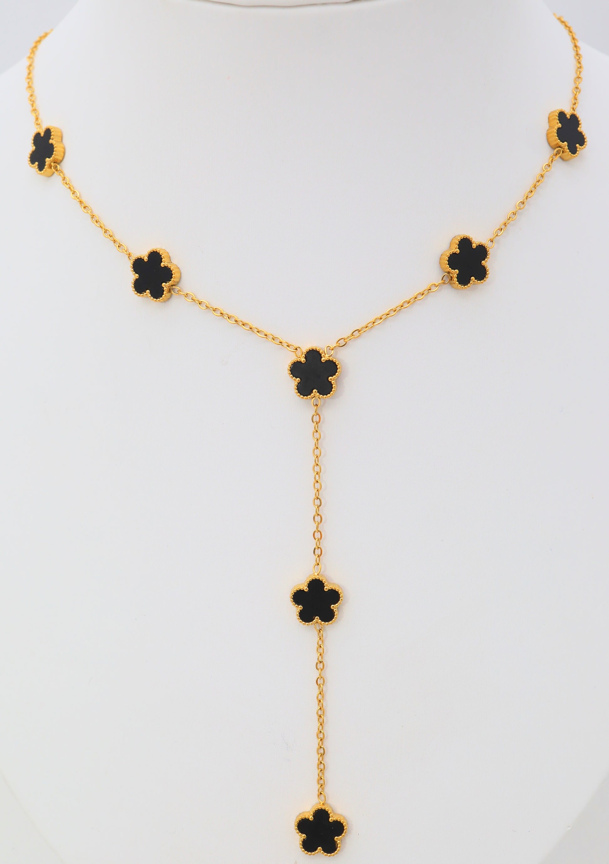 Collier Y Trèfles Nacrés – Acier inoxydable doré