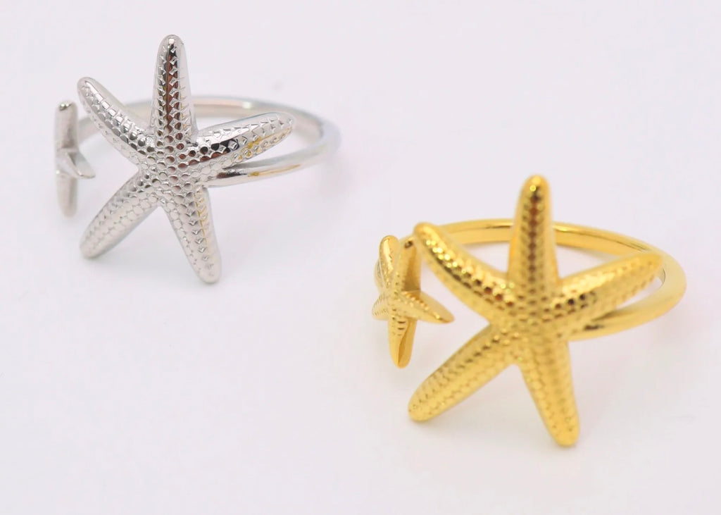 Bague étoile de mer dorée s’ajuste par devant – Acier inoxydable