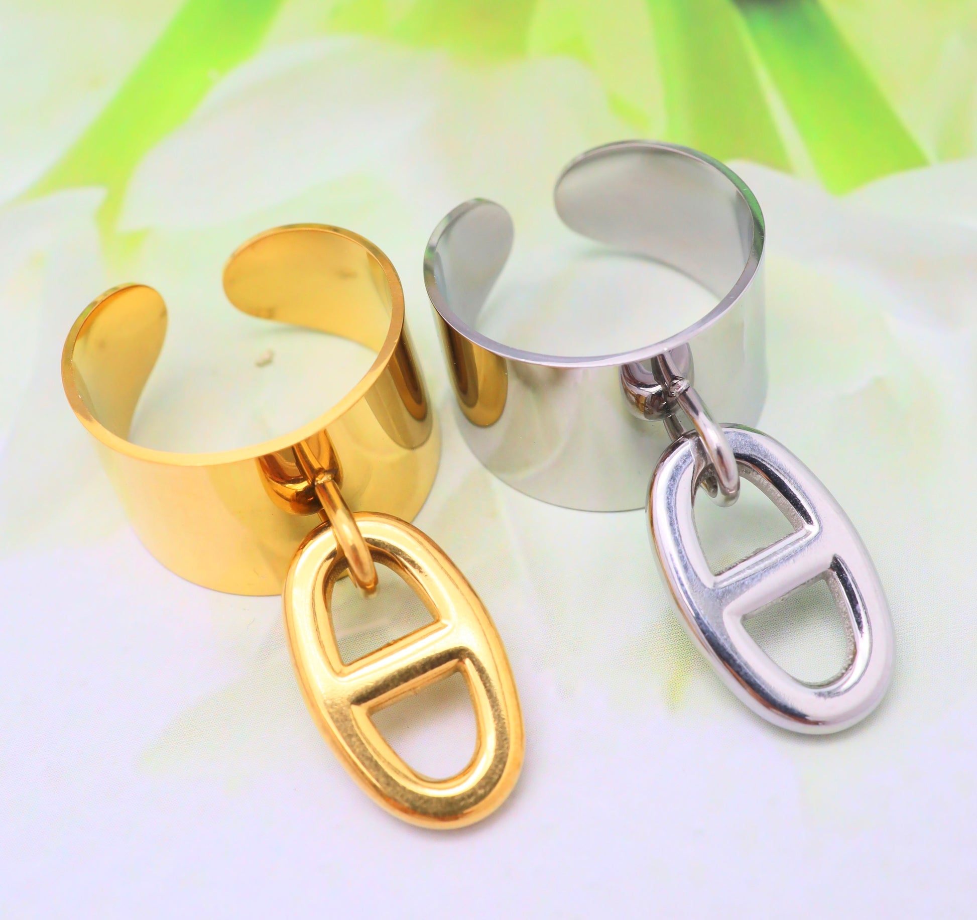 Bague Manchette à Chaîne Ovale – Acier Inoxydable