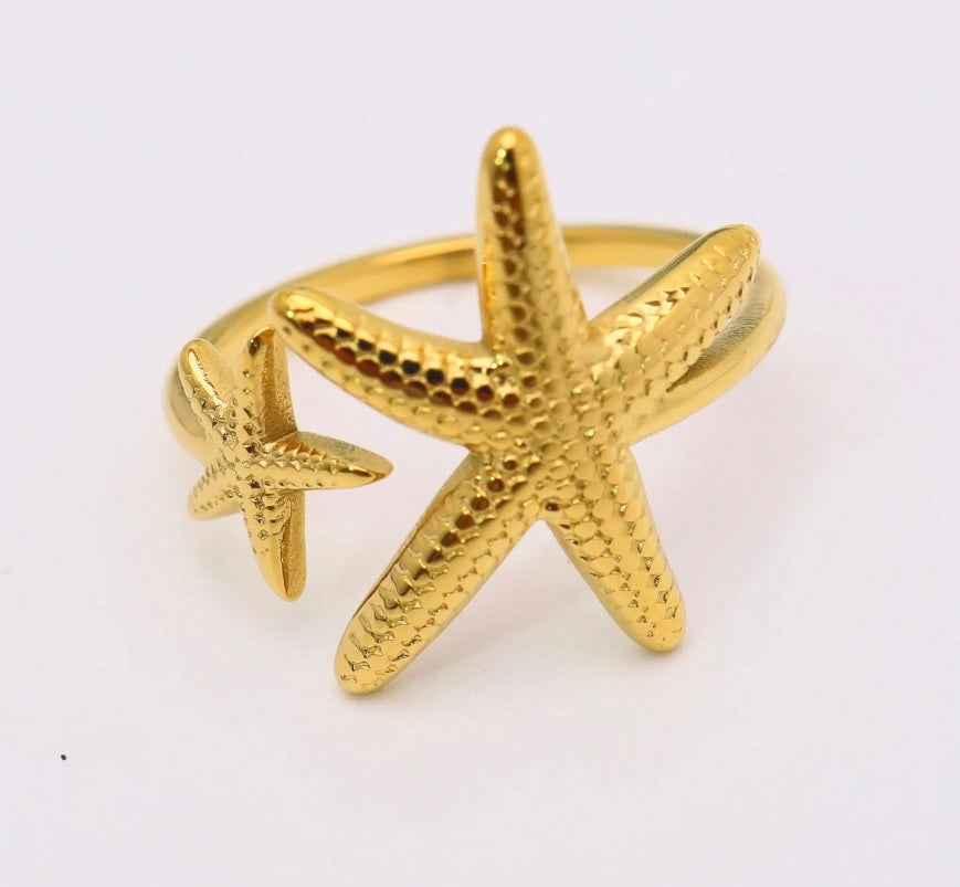 Bague étoile de mer dorée s’ajuste par devant – Acier inoxydable