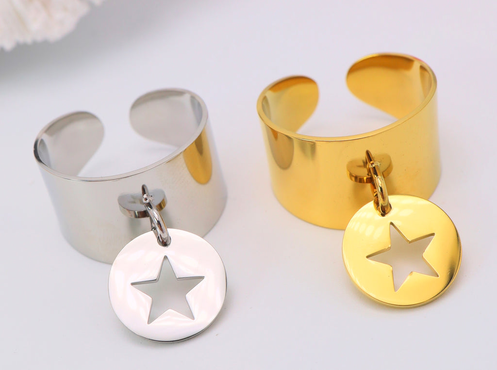 Bague Manchette Étoile – Acier Inoxydable