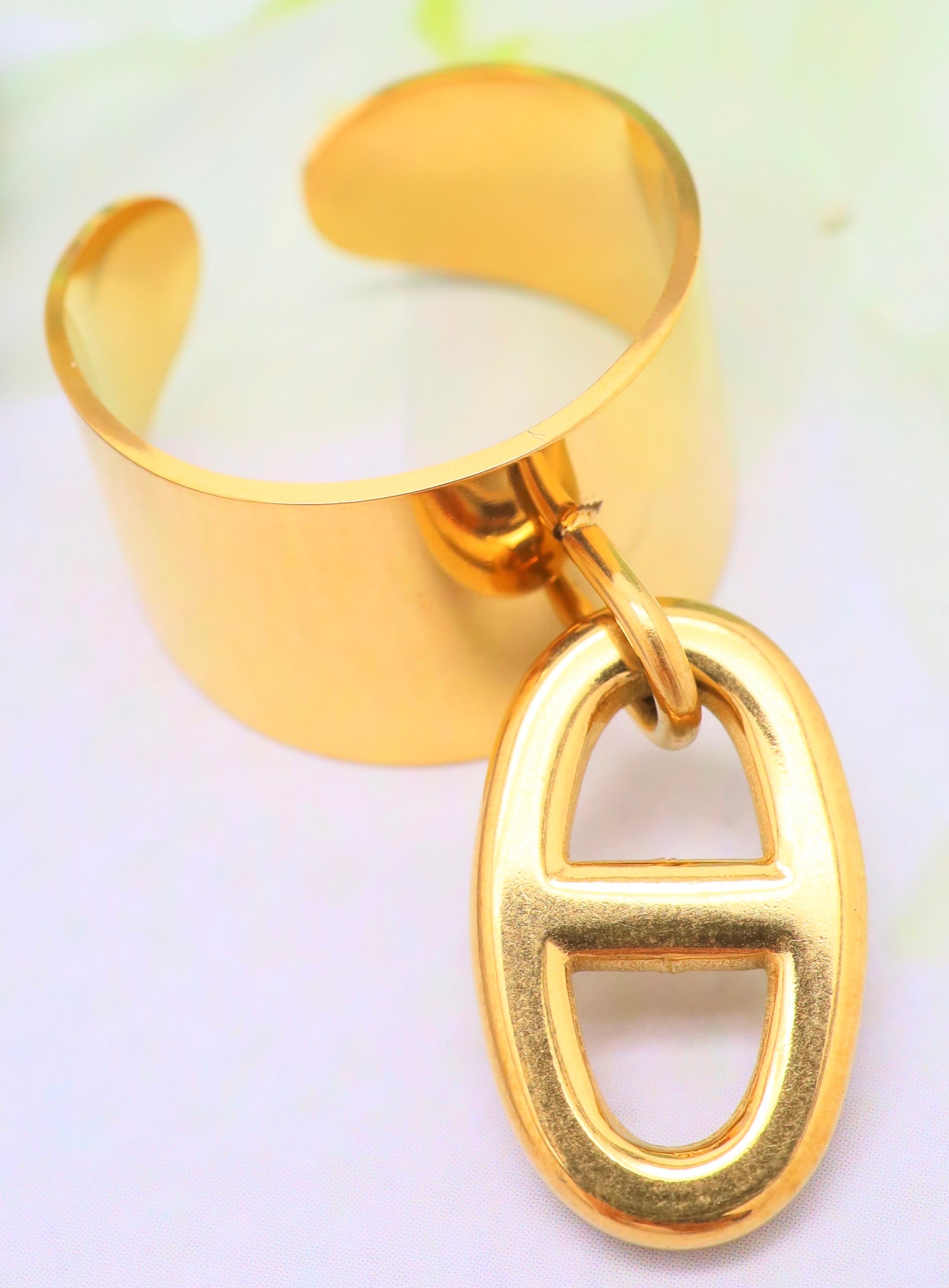 Bague Manchette à Chaîne Ovale – Acier Inoxydable