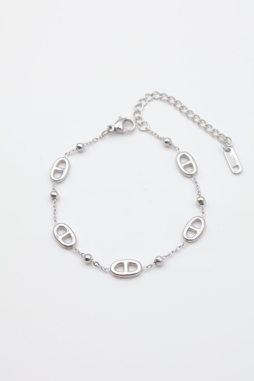 Bracelet ovale & billes – Acier inoxydable