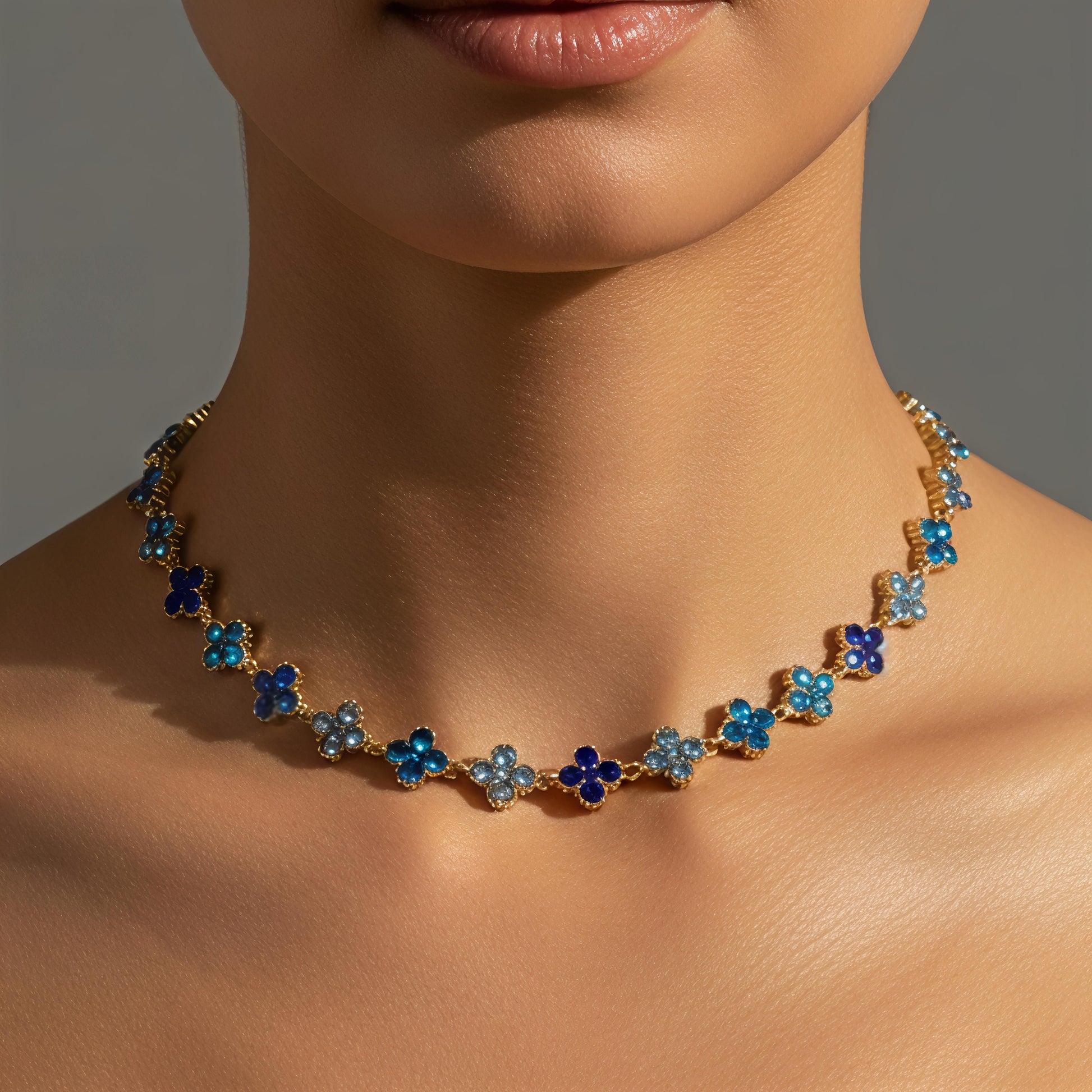 Collier fleurs zircon – Acier inoxydable