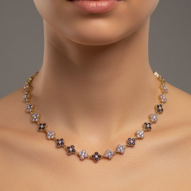 Collier fleurs zircon – Acier inoxydable