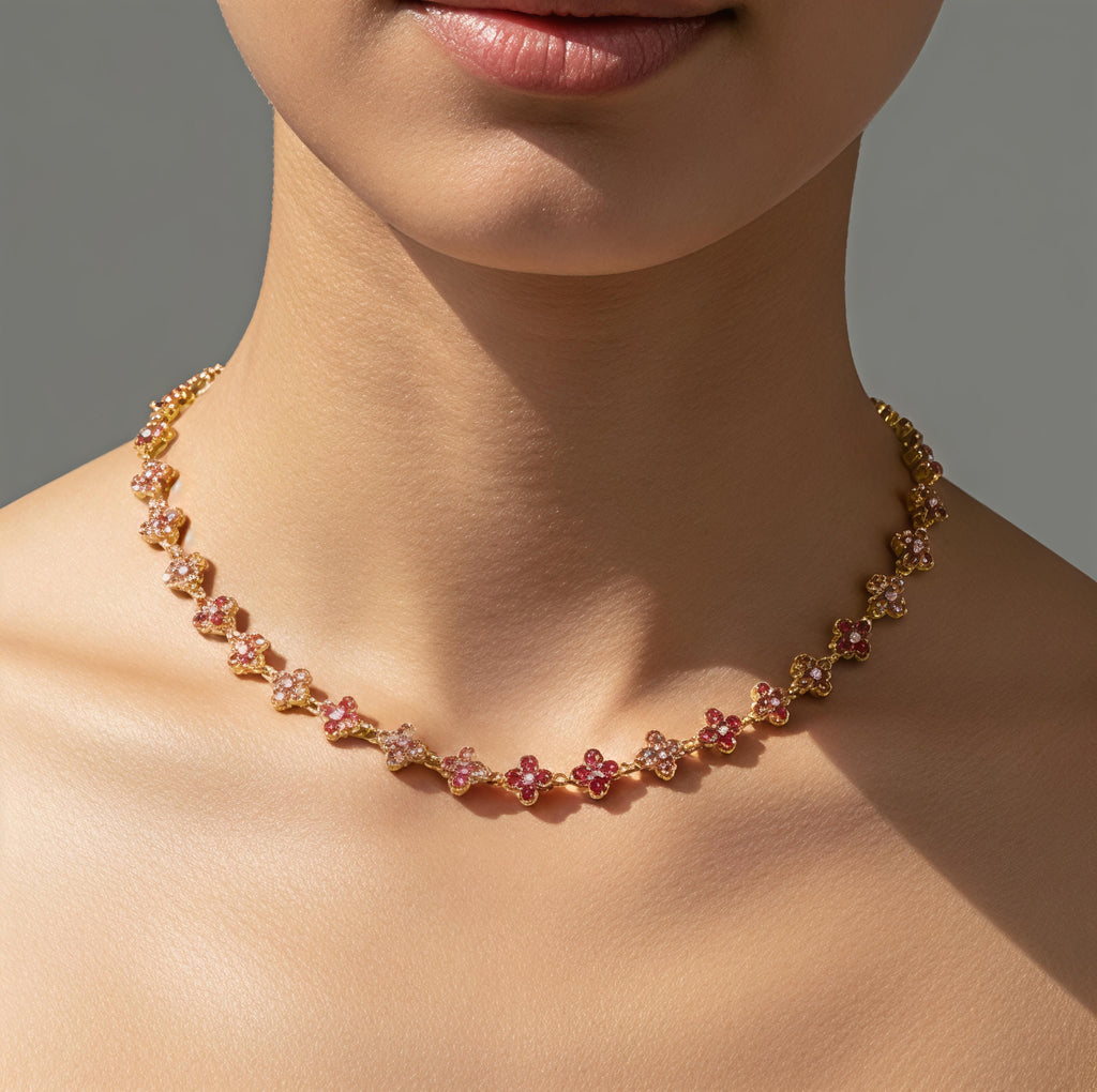 Collier fleurs zircon – Acier inoxydable