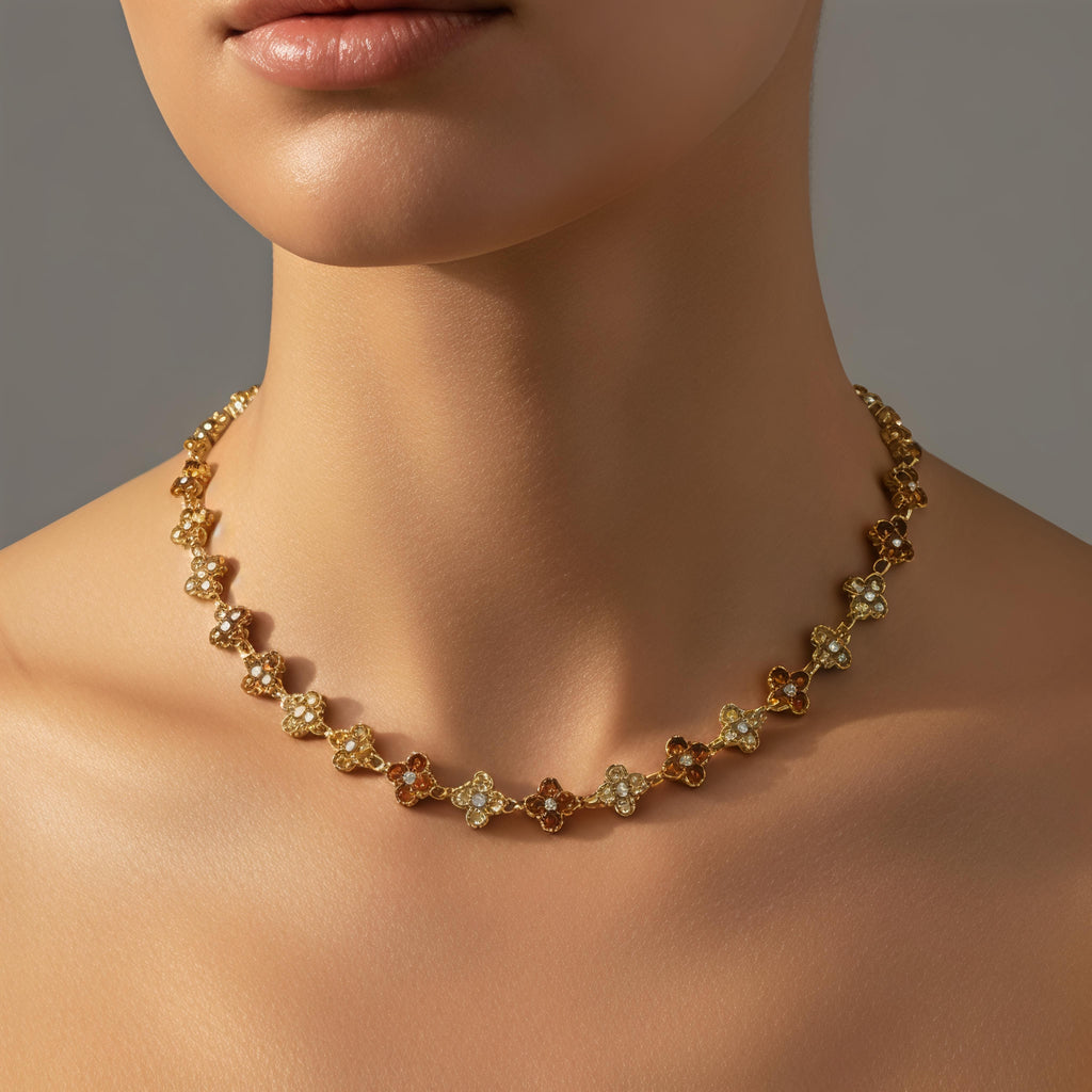 Collier fleurs zircon – Acier inoxydable