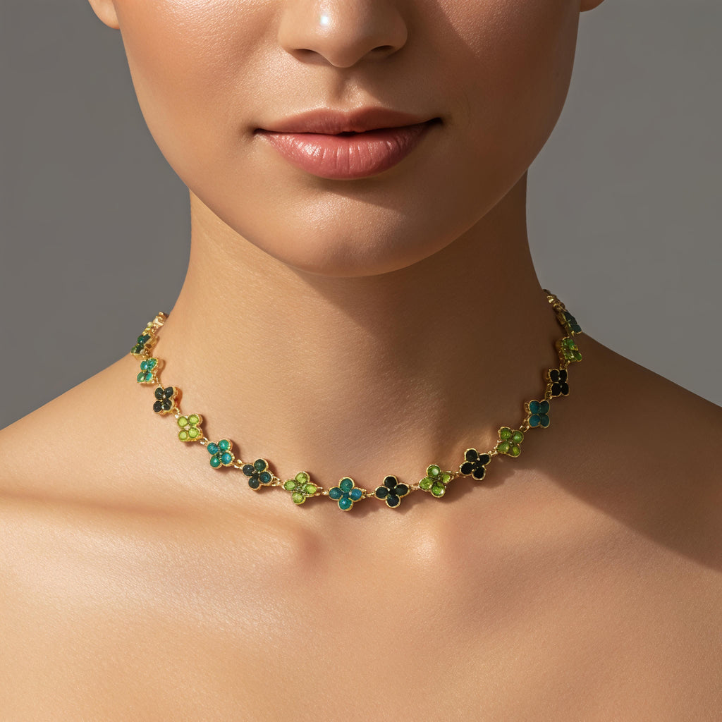 Collier fleurs zircon – Acier inoxydable